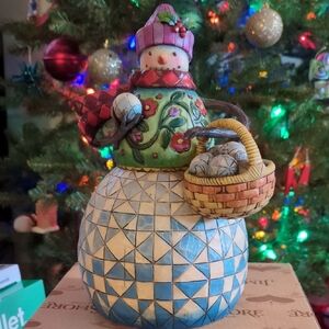 Jim Shore Colorful Snowman with Basket - Blue and Green